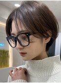 切りっぱなしボブ透明感ショコラベージュ丸みショート韓国20代