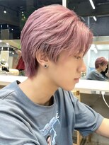 サンクマーケット 渋谷(cinq MARKET) 韓国メンズピンクベージュミルクティーカラーセンターパートヘア