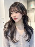 ロング前髪カット顔周りレイヤー韓国ヘア_F20501