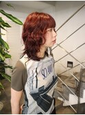 ブリーチなしダブルカラーレッドウルフパーマ
