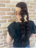 編み下ろし/ヘアアレンジ/ダークレッド/インナーカラー/浴衣ヘア