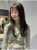 【中澤彩乃】韓国レイヤーカットロングウルフくびれオリーブ前髪