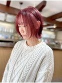 透明感チェリーピンク×レイヤーボブ