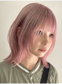 渋谷顔周りレイヤーカットコーラルピンクラベンダーピンクカラー