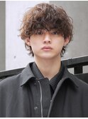難波シャドウパーマメンズマッシュウルフカット波巻きパーマ色気