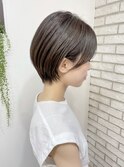 ショートボブ/マロンベージュ/Aライン/かきあげ/前髪［銀座駅］