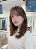 ブリーチなしダブルカラーミルクティー韓国レイヤーミディアム