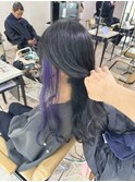 ブルーラベンダーインナーカラーイメチェン前髪ケアブリーチ所沢