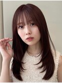顔周りレイヤーカットくびれヘアミルクティーベージュカラー