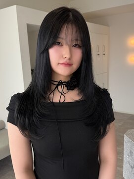 レノ 直江店(RENO) 顔周りレイヤー/ブルーブラック/髪質改善カラー