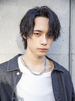 小久保styleフェザーパーマグレーブルーカラー刈り上げショート