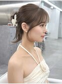 韓国前髪　くびれヘア　夏のヘアアレンジ　暗めカラー