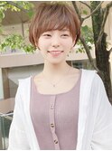 大人可愛い耳かけショートボブダークアッシュブラウン毛先パーマ