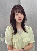 ミディアムハッシュカット＋透けボルドー
