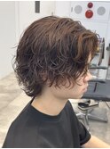 渋谷波巻きスパイラルパーマサーフカールメンズボブウルフカット