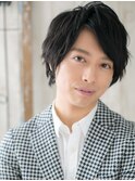 斜めバングオシャレパーマのアースカラーショートウルフj名護