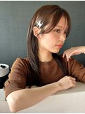 ピンアレンジ/シースルーバング/顔まわりカット/マロンブラウン