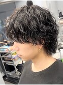 銀座波巻きスパイラルパーマシャドウパーマメンズマッシュウルフ