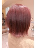 切りっぱなし外ハネボブ白髪染めミックスブリーチ無しピンク