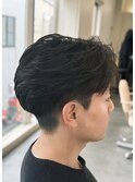 韓国へアカルマパーマワックスなしセンターパート黒髪ウルフ