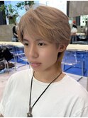 韓国メンズアッシュグレージュカラーシースルーマッシュシルバー