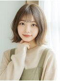 レイヤーボブショートボブシースルーバング×グレージュ