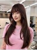 Y2Kザクザクフェイスレイヤーワイドバングロングへア20代30代
