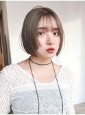 ボブ韓国ヘアオリーブベージュ前髪カット_F1401