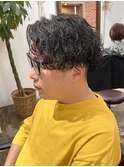 爽やかメンズショートメンズパーマメンズウェーブヘアアッシュ