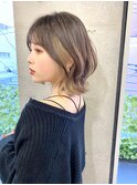 外ハネボブイヤリングカラーヘーゼルベージュミストバング