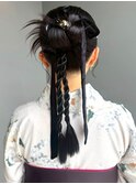 卒業式 袴ヘアセット 着物へアアレンジ カチモリ ロープ編み