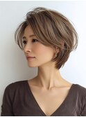 白髪ぼかし脱白髪染め似合わせショートボブ40代50代60代