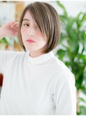 【浅草美容院HANARE】斜めバング×バレイヤージュぶつ切りボブk