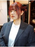 オレンジレッド　似合わせカット　ヘアアレンジ　アップスタイル