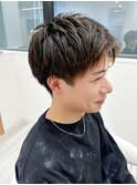 センターパートソフトツイストパーマメッシュマッシュウルフ