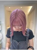 14134ブリーチ＆ダブルカラーハイトーンラベンダーピンクボブ