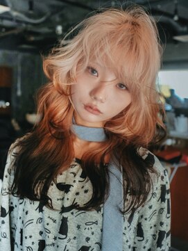 ロング小顔顔周りレイヤー前髪カットブリーチ_F21166