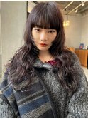 ウェーブロング/モーヴピンク/ぱっつん前髪/姫カット/秋/三島