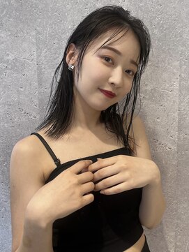 アース 三軒茶屋店(HAIR&MAKE EARTH) 三軒茶屋_レディース_セミロング_黒髪_ブラック_ウェット_オイル