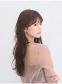 ロングレイヤーココアベージュ小顔オリーブグリーン黒髪グレー
