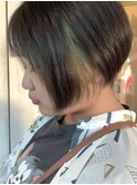 ミニボブ×インナーカラー/丸みショートボブ/前下がりボブ