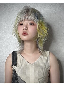 パレット 難波(Palette) 1ウルフレイヤー×水色/前髪/イメチェン/こなれミディ/ブリーチ