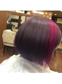 ブリーチ1、2回/パープルグレー/ピンクメッシュ