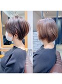絶壁解消×マロンベージュ×40代×前髪長め大人ショートボブ永