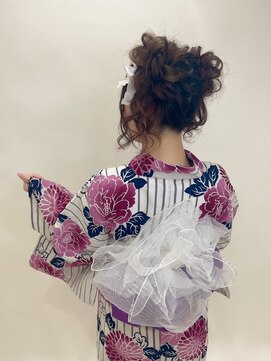 プログレスプラス ヘアセット着付け☆華やかツインお団子アップスタイル☆花火大会