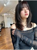 レイヤーカット/レイヤーロング/ハッシュカット地毛風グレージュ