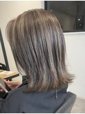 ハイライト×冬の暗髪◎透明感グレージュ前髪あり立体感20代30代
