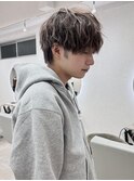 ブルーブラック　フェザーパーマ　サーフカール　センターパート