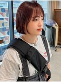 オレンジブラウンでカラーを楽しむ♪ぱっつんボブ