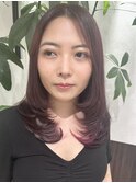 韓国風顔周りレイヤーカットワインレッド堺東20代30代40代